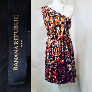 Banana Republic One Shoulder Dress - Black, Orange, White